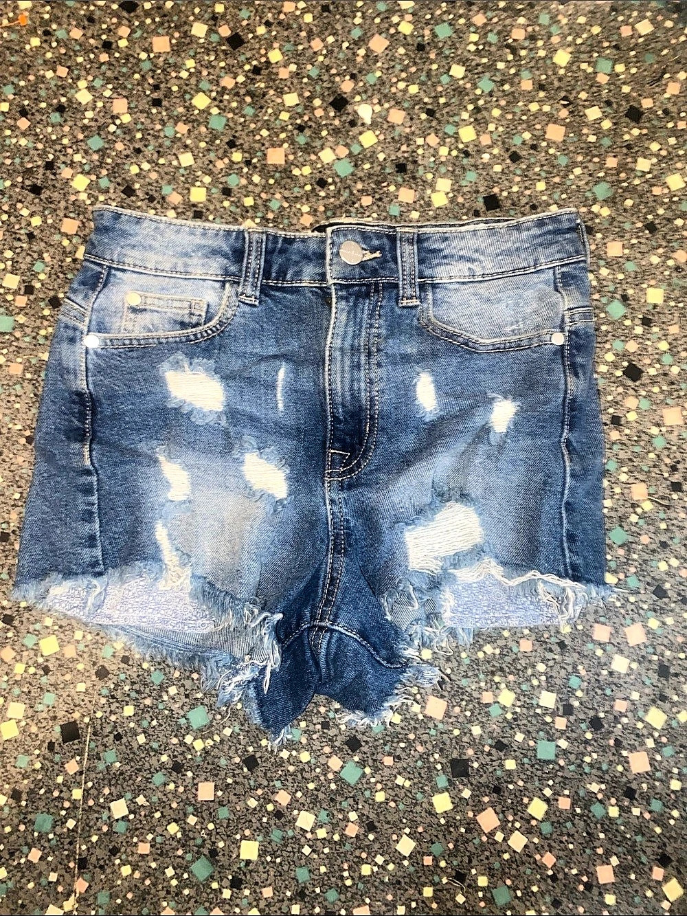 KENDALL + KYLIE The High Rise Short Jean Shorts Blue Waist 28